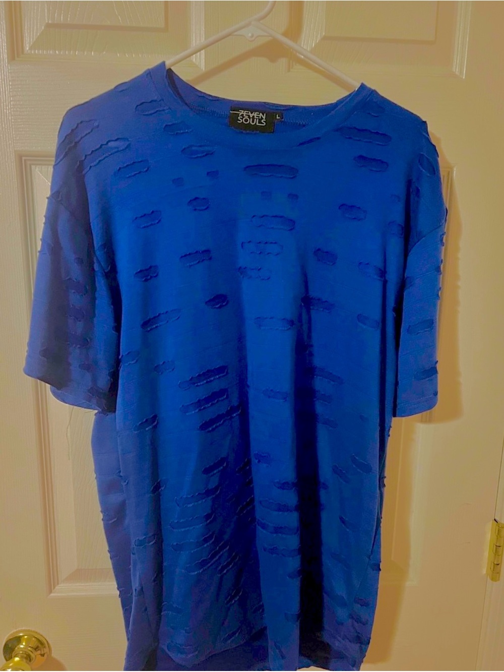 Seven Souls Men's Distressed Short Sleeve Tee in Royal Blue